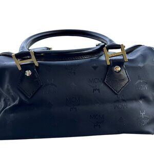 MCM Black Canvas and Leather Boston Bag